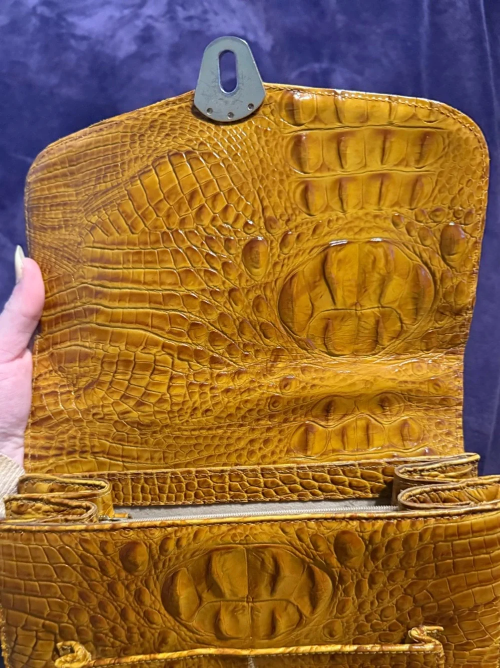 Brahmin Cognac Croc-Embossed Shoulder Bag - Picture 8 of 9